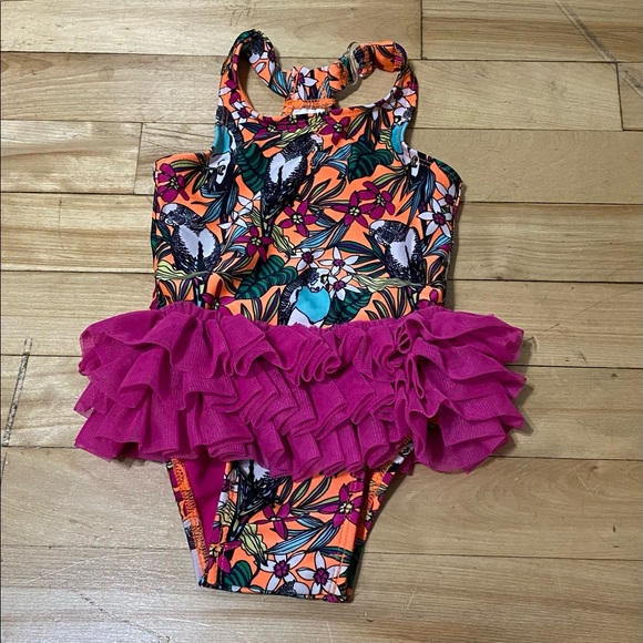 💜 SALE $9 CAT & JACK Baby SwimSuit… Tropical Print w/ Tutu!!! - Picture 5 of 5